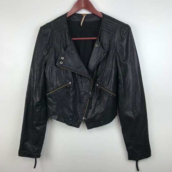Free People Jackets & Blazers - Free People Vegan Leather Motorcycle Jacket Crop